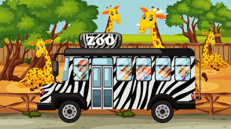 Safari Scene with Many Giraffes and Kids on Tourist Bus Stock Vector -  Illustration of giraffe, scene: 219055242