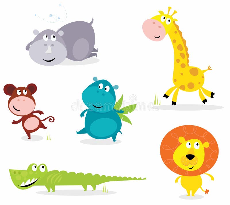 Safari sex för noshörning för giraff för djurcroc gullig stock illustrationer