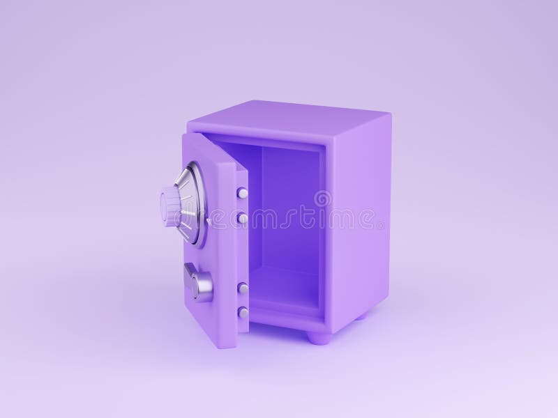 Safe Box 3d Render Illustration of Open Cartoon Purple Strongbox with