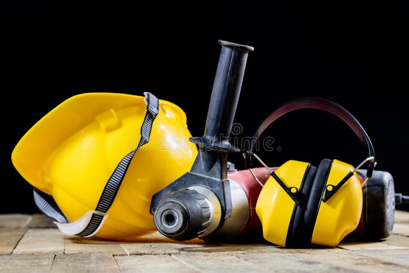 Safety Accessories and Impact Hammer. Accessories for a Builder Stock Image Image of gloves