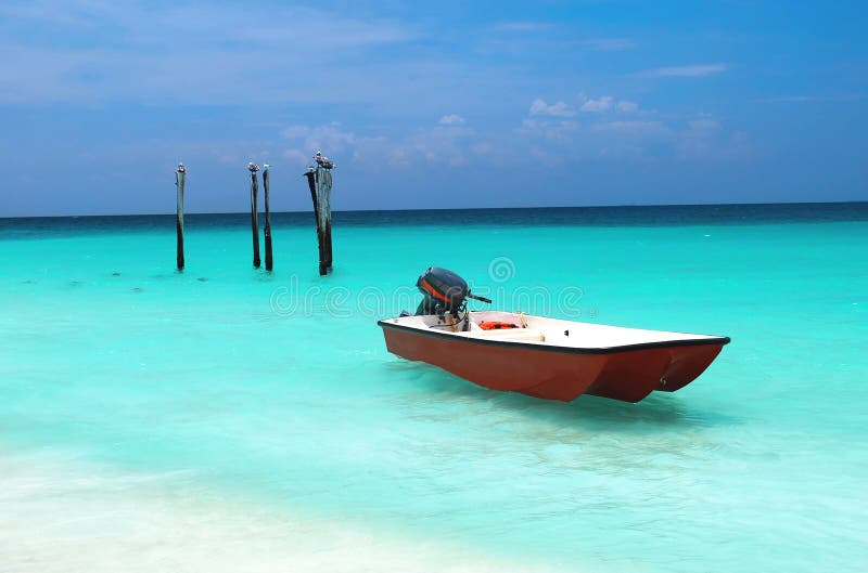 Safety boat on the paradise water.