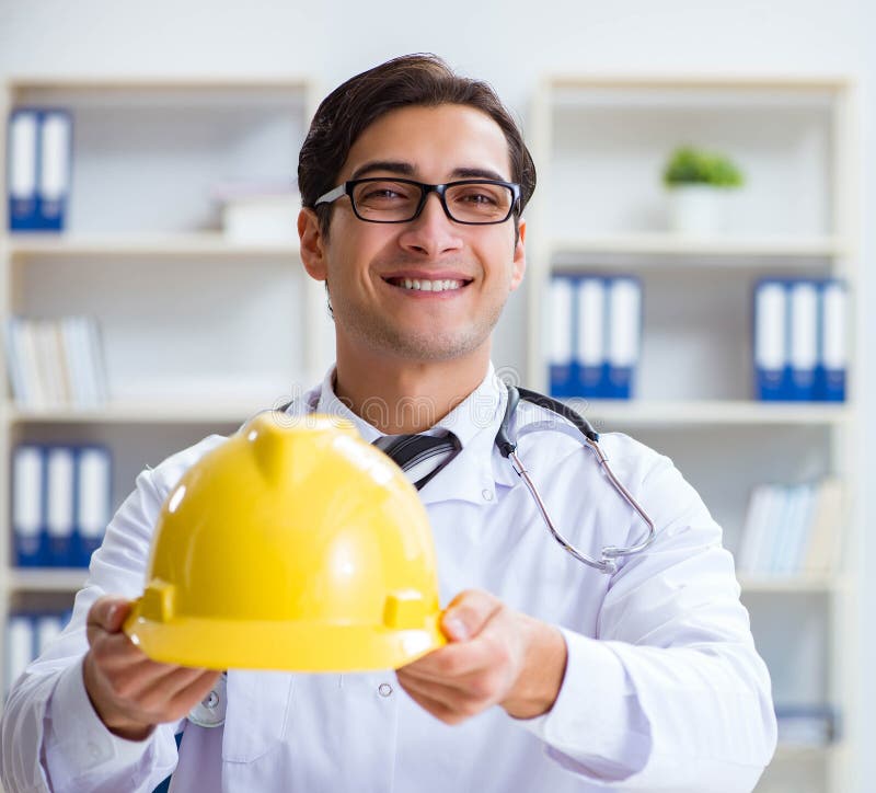 Safety Doctor Advising about Wearing Hard Hat Stock Image Image of