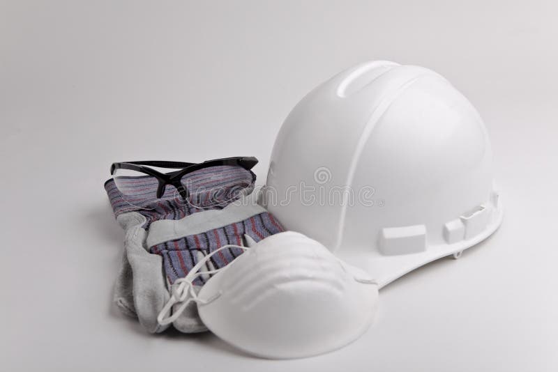 Safety Equipment Hard Hat Glasses Glove and Mask Stock Photo Image of