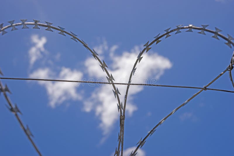 Safety Fence of Barbed Wire Against the Blue Sky Stock Image Image of
