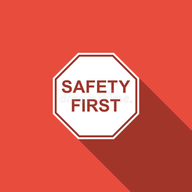 Safety First Octagonal Shape Icon Isolated with Long Shadow. Stock