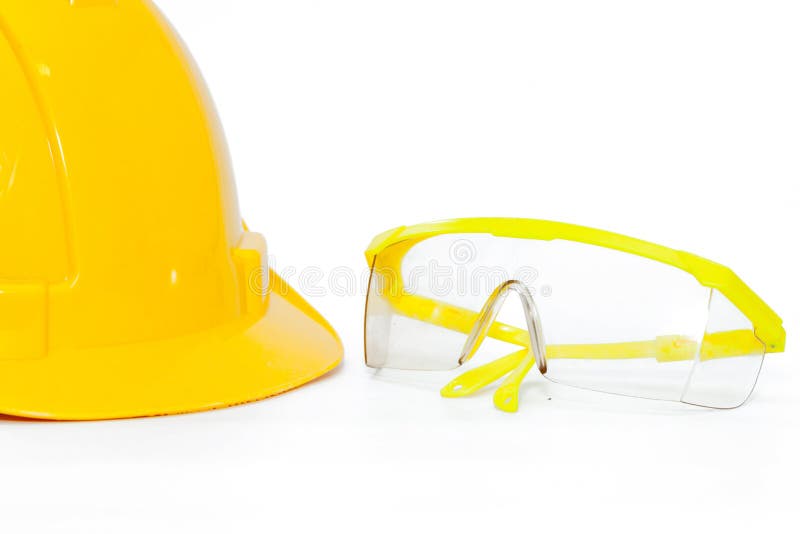 Safety Glasses Protection and Safety Helmet on White Stock Image