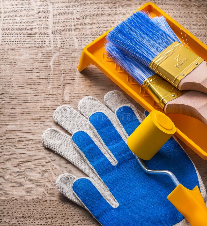 Safety Gloves Paint Brush Roller Tray Construction Stock Image Image
