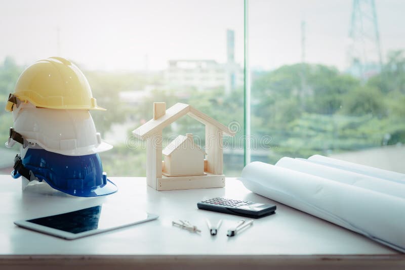 Safety Hard Hat Stacking For Personal Protective Equipment On Table