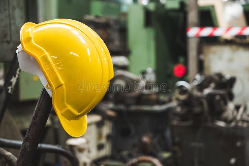 Safety Helmets in the Industrial. Warehouse Worker Hard Hat Stock Photo