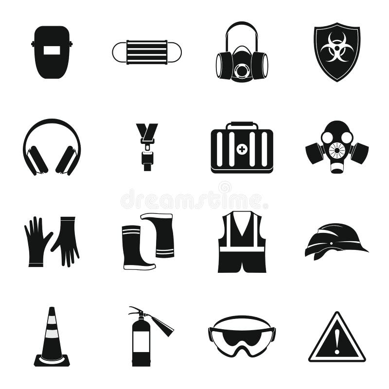 Safety Icons Set, Simple Style Stock Vector Illustration of