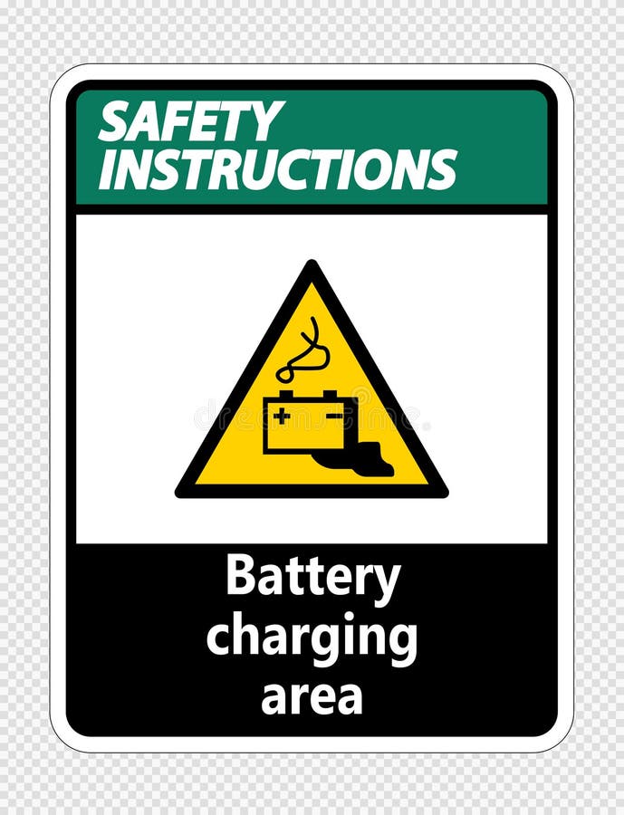 Symbol Safety Instructions Battery Charging Area Sign on Transparent Background Stock Vector