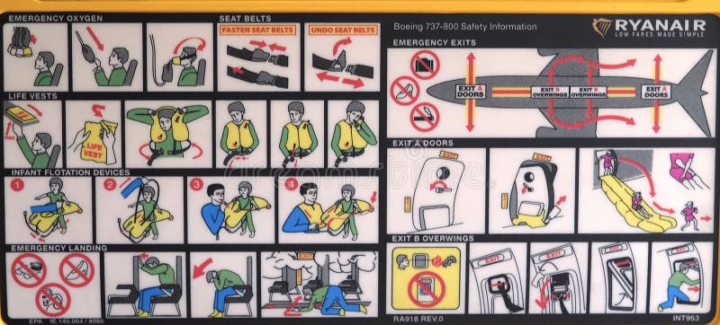 Safety instructions on the seat of an airplane stock photos Safety instructions on the seat of an airplane stock photos