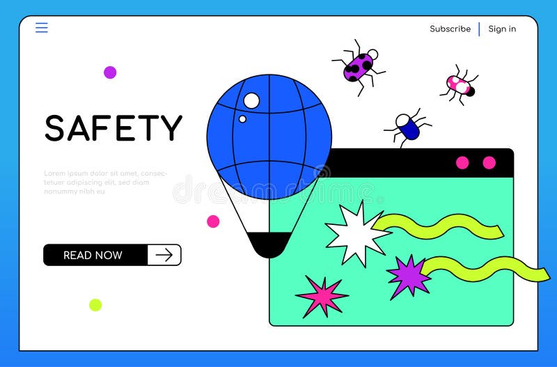 Safety and internet connection - colorful flat design style banner stock illustration