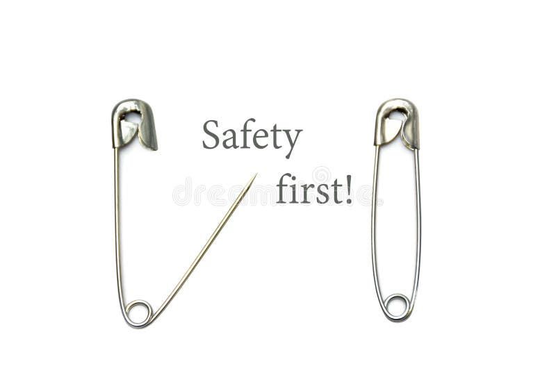 Safety Pins, Open and Closed with Text Safety First Stock Image Image