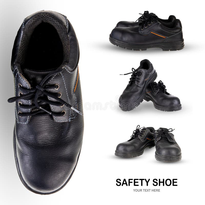 Safety Shoe Black Work Boots on White Background . Stock Image Image