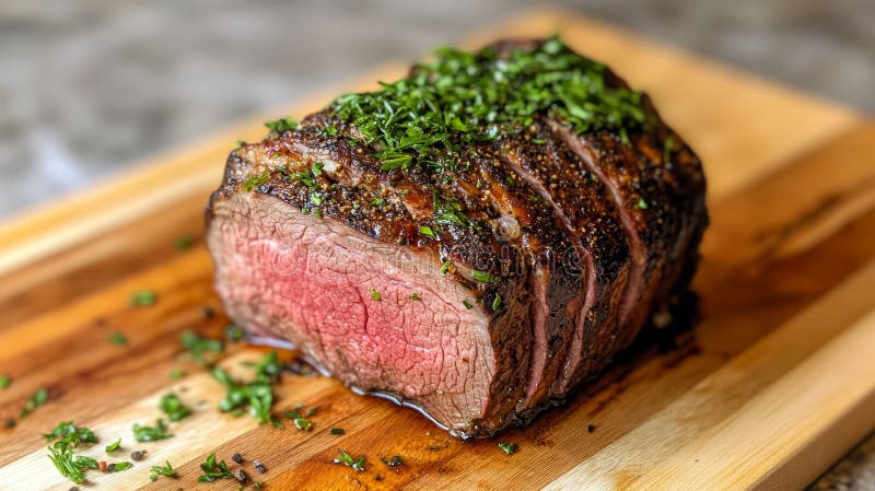 Saftig geschmackvoll grassierter Rippenbraten, gewürzt mit hausgemachten Kräuter und Gewürzen, perfekt für einen besonderen Anlass vektor abbildung