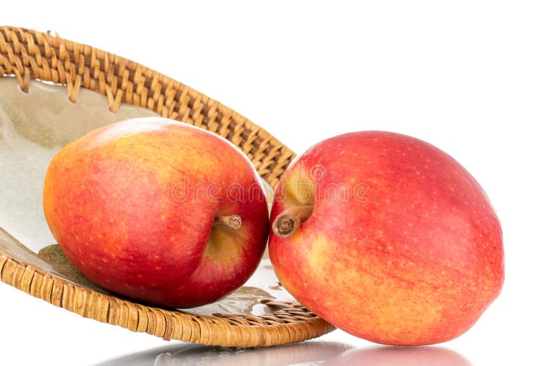 Saftige, süße Äpfel, makro isoliert auf weißem Hintergrund oben oder schwarz Hintergrund. stockbild