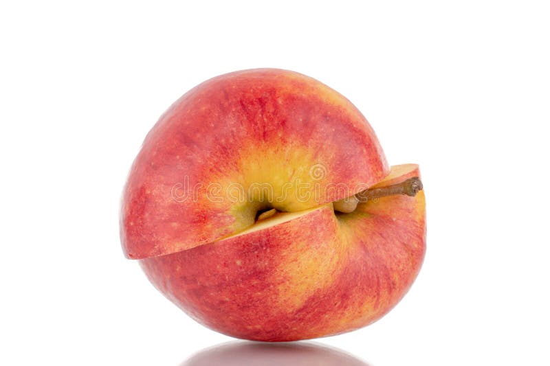 Saftige, süße Äpfel, makro isoliert auf weißem Hintergrund oben oder schwarz Hintergrund. stockbild