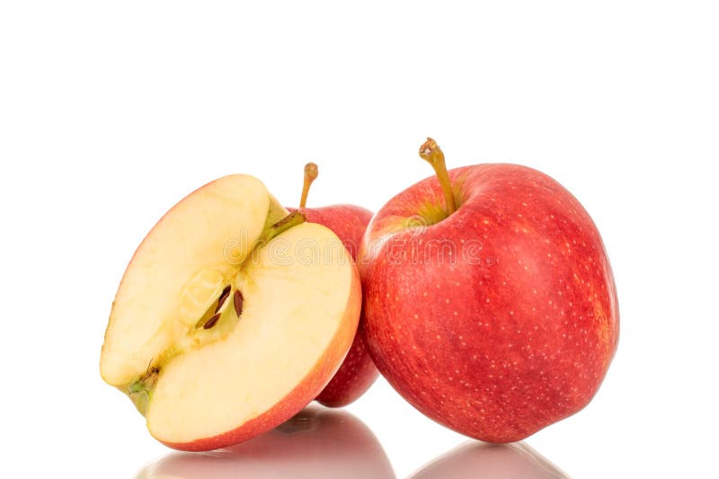 Saftige, süße Äpfel, makro isoliert auf weißem Hintergrund oben oder schwarz Hintergrund. stockbild