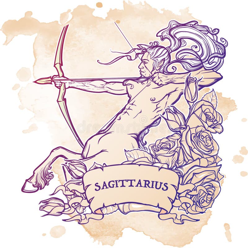 sagittarius isolated white background zodiac sign decorative frame roses astrology concept art tattoo design gay 81368201