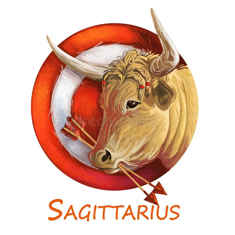 Sagittarius Metal Ox Year Horoscope Zodiac Sign Isolated. Digital Art  Illustration of Chinese New Year Symbol, Astrology Stock Illustration -  Illustration of arrow, oriental: 198811637