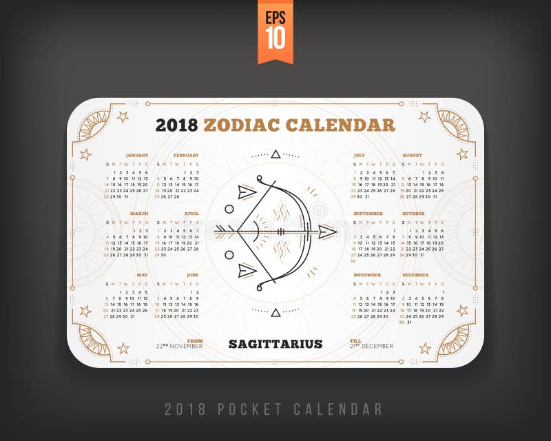 Sagittarius 2018 Year Zodiac Calendar Pocket Size Horizontal Layout ...