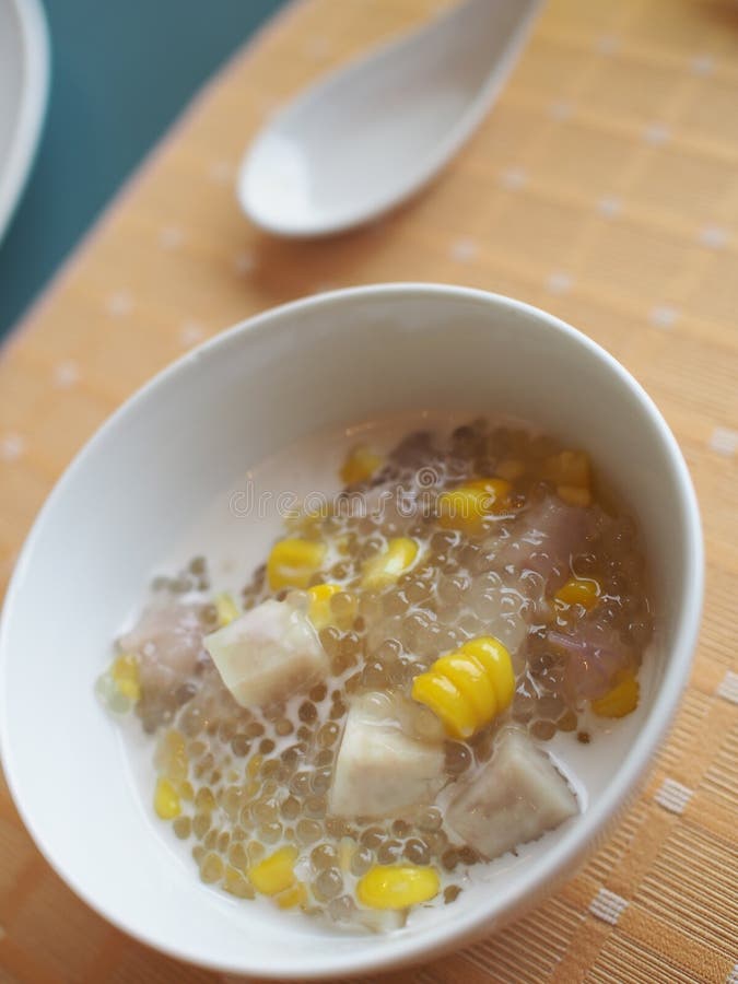 Sago in sweet coconut milk stock image. Image of delicious 57535765
