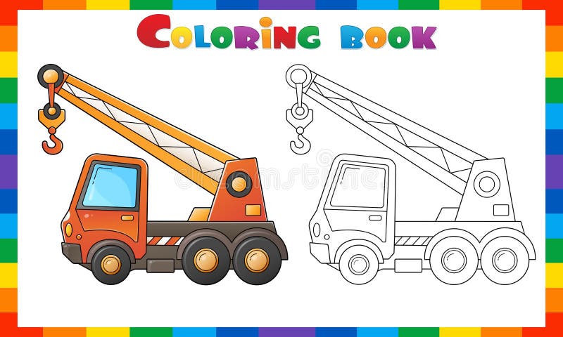 Sagoma della pagina di colorazione della gru del carrello dei cartoni. veicoli da costruzione. libro da colorare per bambini illustrazione vettoriale
