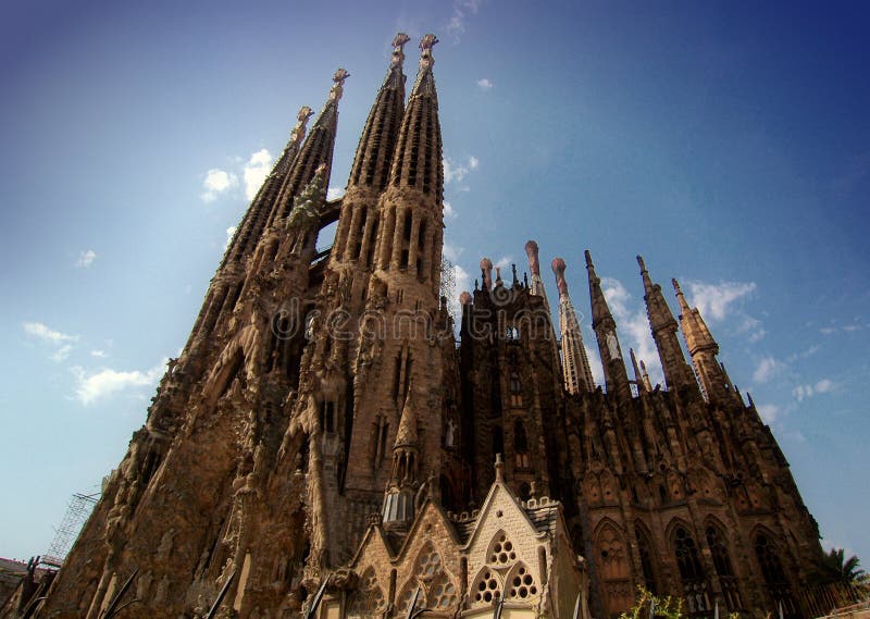 Gaudi's extraordinary expressionist building, the Sagrada Familia in Barcelona, Spain. The building is a Roman Catholic basilica, not a cathedral. Work began in the 1880's and is expected to finish in 2026