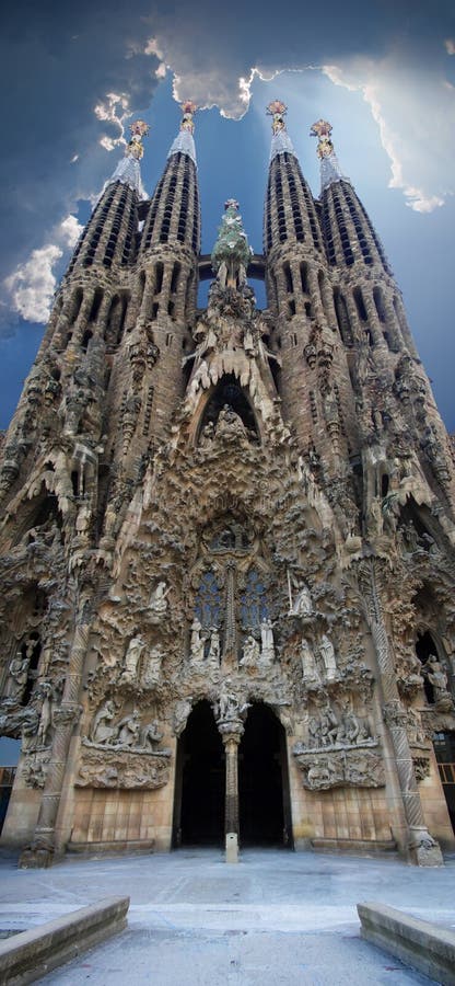 Sagrada Familia vertical panoramic view stock photography