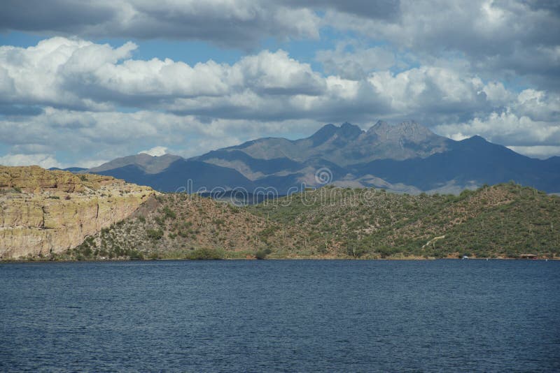 Ship Rock at Saguaro Lake in Tonto National Forest, Arizona, USA Stock