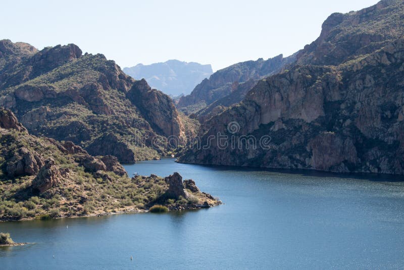 Ship Rock at Saguaro Lake in Tonto National Forest, Arizona, USA Stock