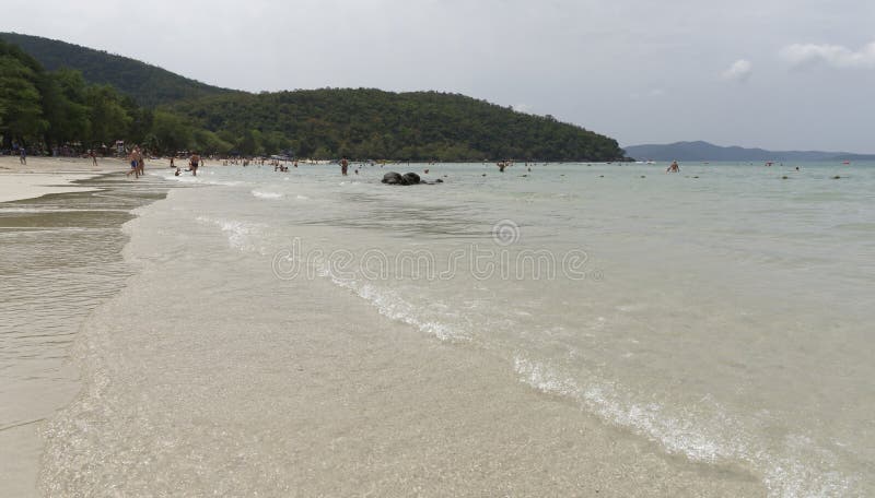 Sai Kaew Beach -Military Beach.People sunbathe and swim.Some vacationers stroll along the shore