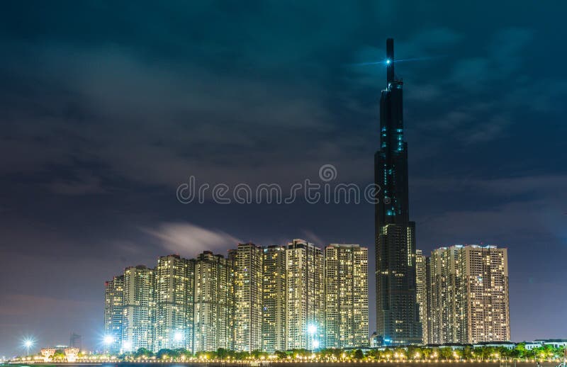 Saigon / Vietnam, July 2018 - Landmark 81 is a super-tall skyscraper currently under construction of Vinhomes Central Park Project