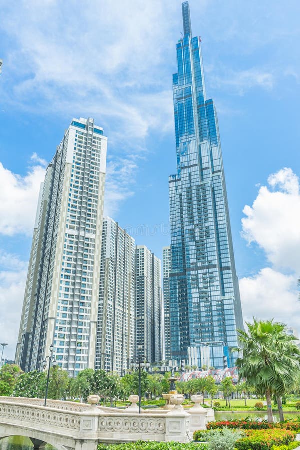 Saigon / Vietnam, July 2018 - Landmark 81 is a super-tall skyscraper currently under construction of Vinhomes Central Park Project