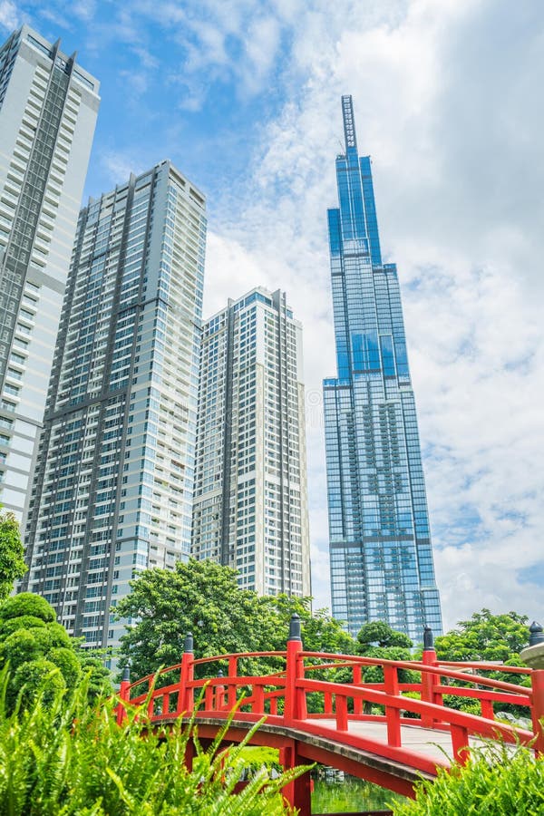 Saigon / Vietnam, July 2018 - Landmark 81 is a super-tall skyscraper currently under construction of Vinhomes Central Park Project