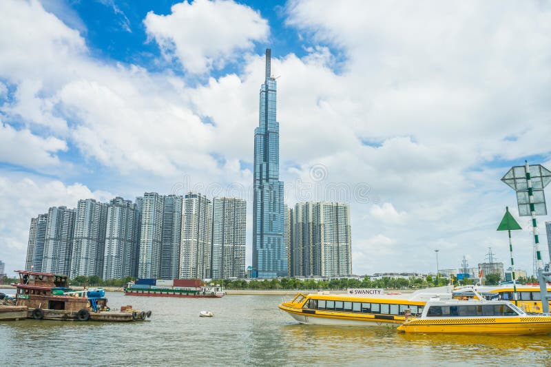 Saigon / Vietnam, July 2018 - Landmark 81 is a super-tall skyscraper currently under construction of Vinhomes Central Park Project