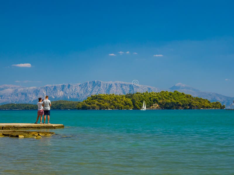 Saiing Ship in the Bay of Nidri Editorial Photography Image of