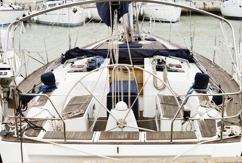 Sail boat moored at the Porotmaso marina in St. Julian