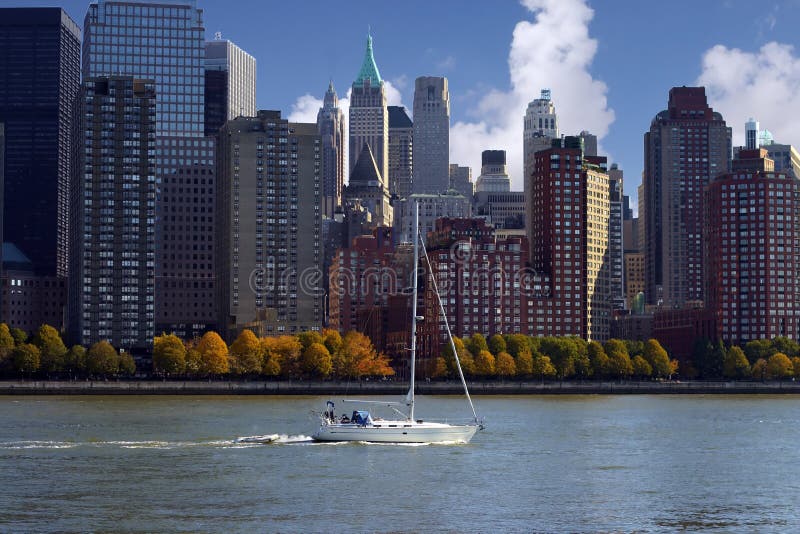 Sail boat in NYC royalty free stock photo