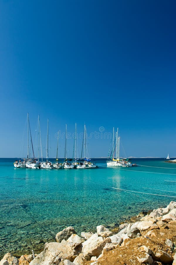 Sail boats docked in beautiful bay, Adriatic sea