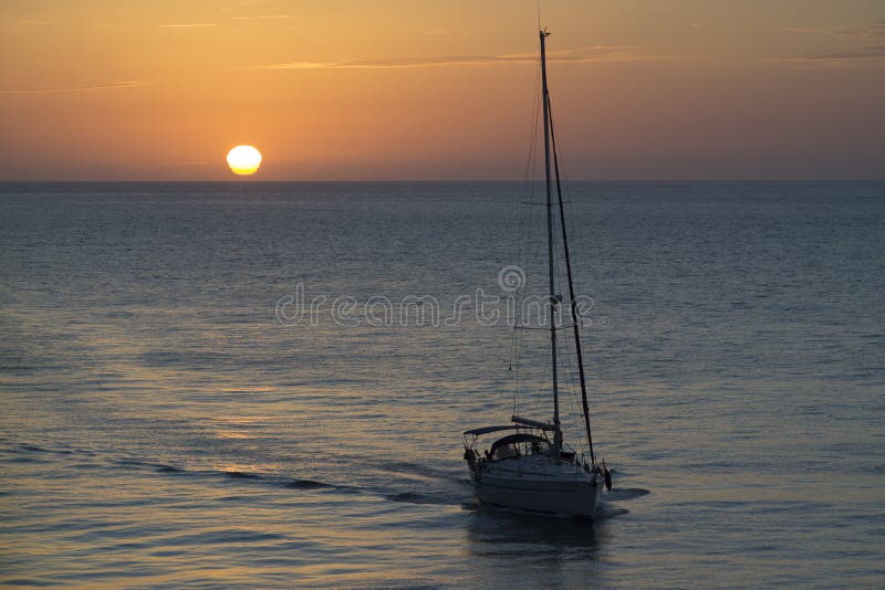 Sailboat Heading Home at Sunset Cadiz Spain Stock Image Image of boat