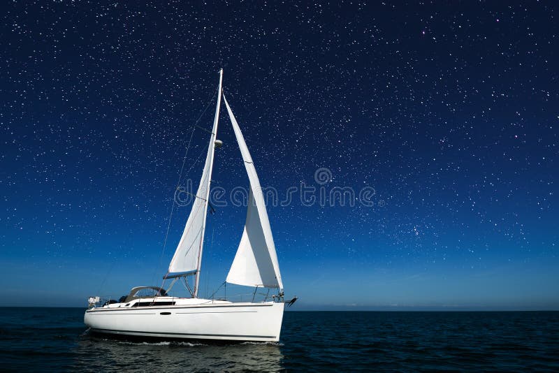 Sailboat at Night with Stars Stock Image Image of loneliness, starry