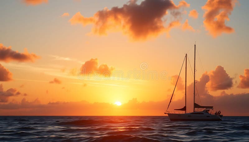 Sailboat Ocean Sunset View Nautical Seascape Beauty Stock Photo Generative AI vektor illustrationer