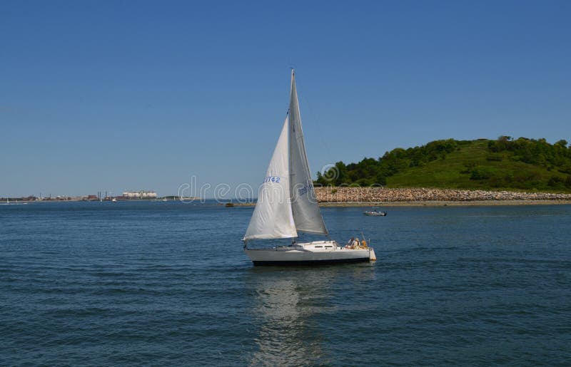Sailboat Off the Boston Harbor Islands in Massachusetts Editorial Photo