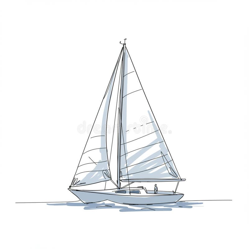 Sailboat sketch with clean lines and minimalistic design, featuring a large triangular