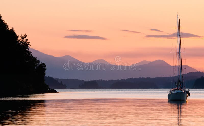 Sunset at anchorage on the British Columbia coast. Sunset at anchorage on the British Columbia coast