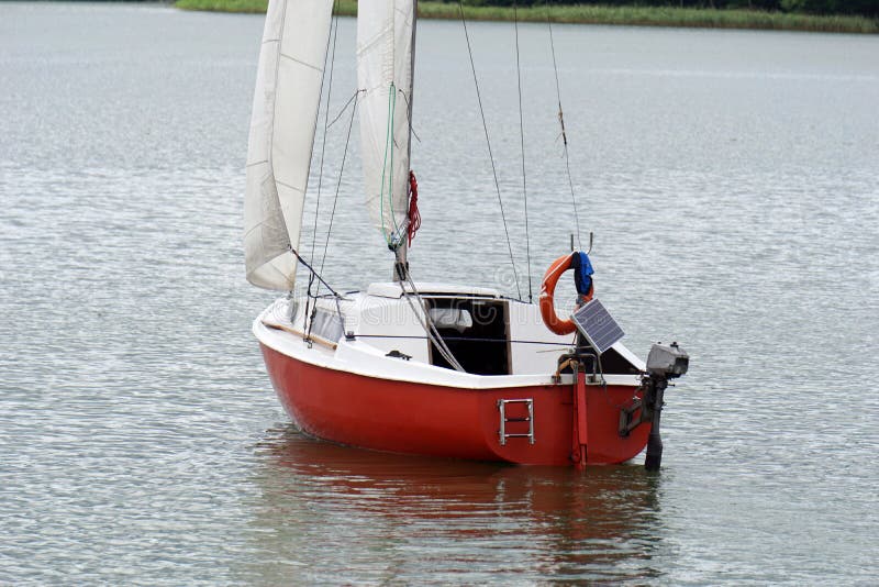 Sailboat Swimming on a Lake - Back View Stock Image - Image of sailboat