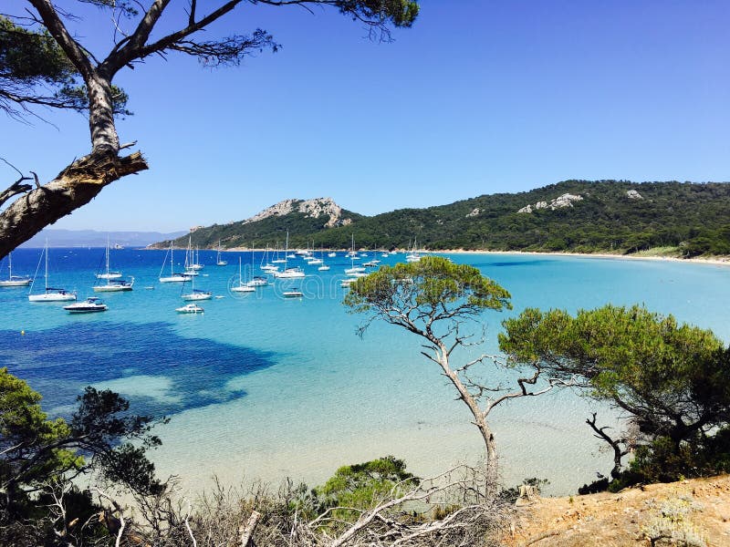 Sailboats in a Bay on the Southern French Coast Stock Photo - Image of ...