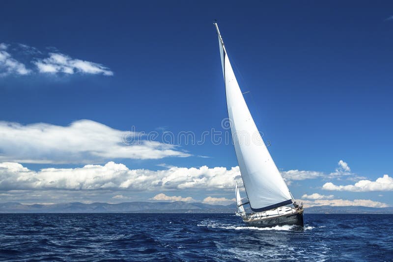 Sailboats participate in sailing regatta. Luxury Yachts.